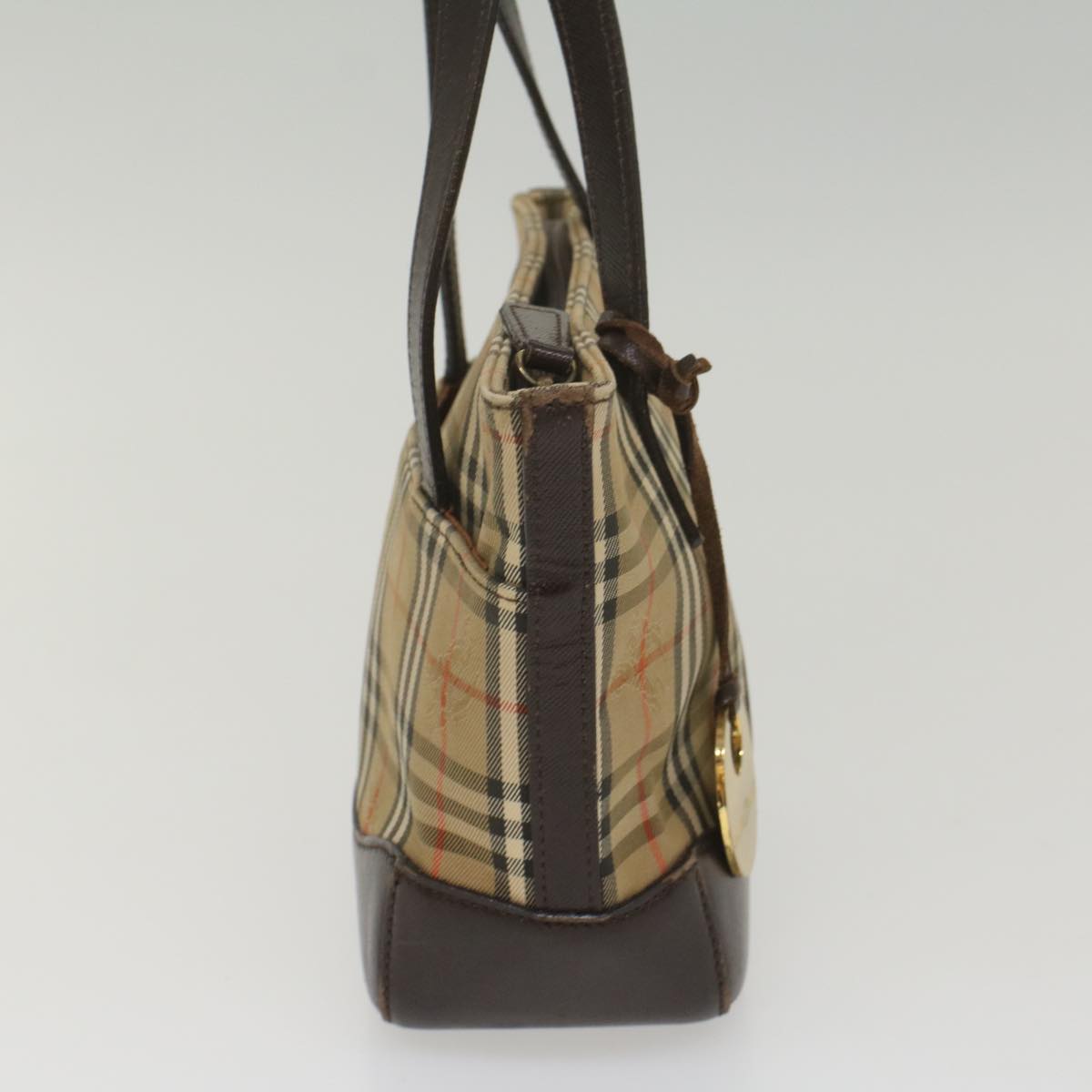 BURBERRY Nova Check Hand Bag Nylon Canvas Beige Auth ep1964