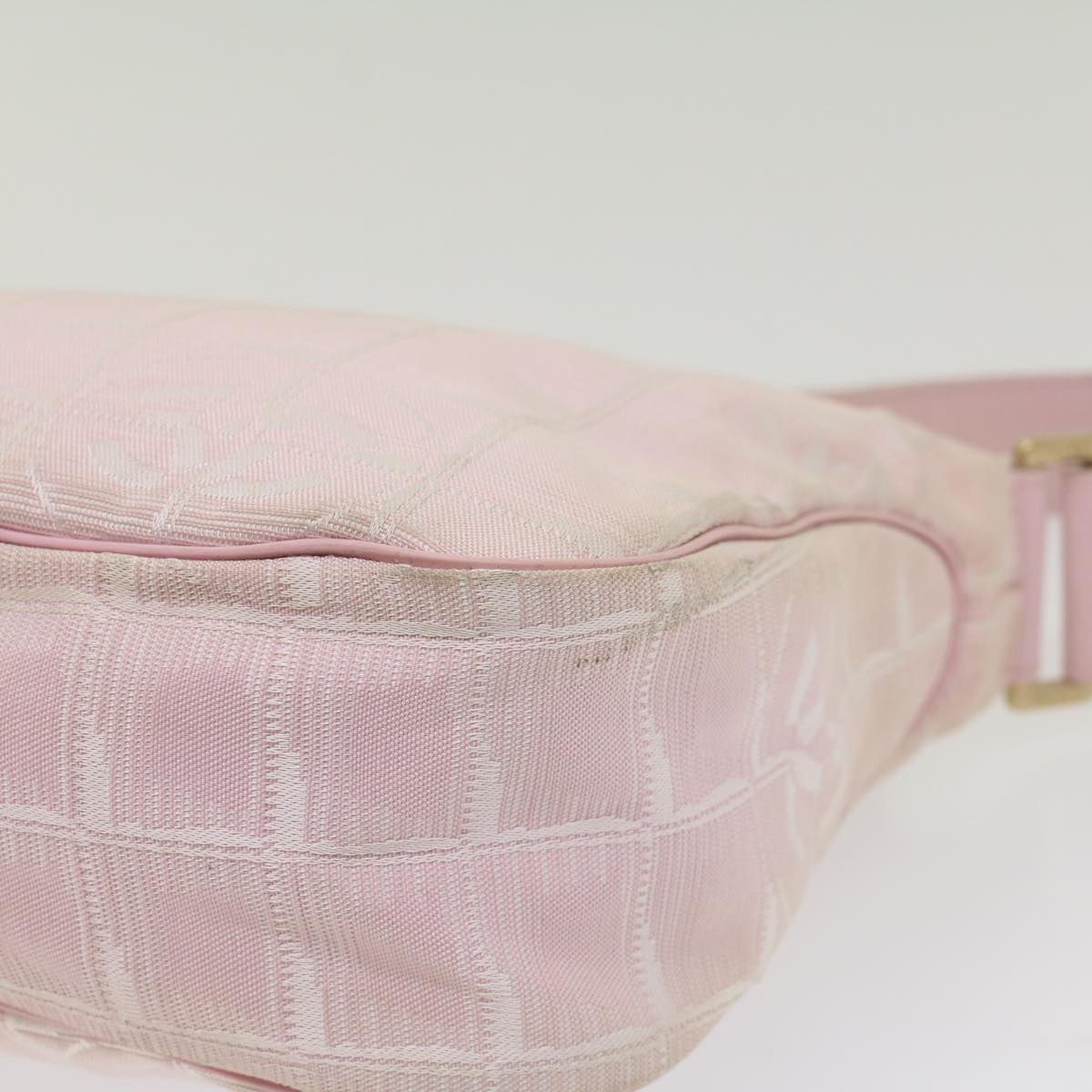 CHANEL New Travel Line Shoulder Bag Nylon Canvas Pink CC Auth ep1971