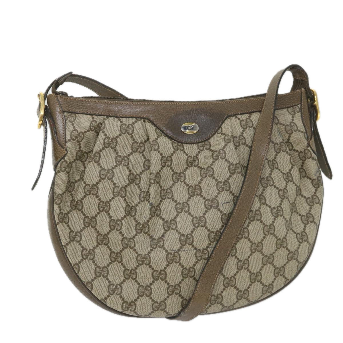 GUCCI GG Canvas Shoulder Bag PVC Leather Beige Auth ep1976