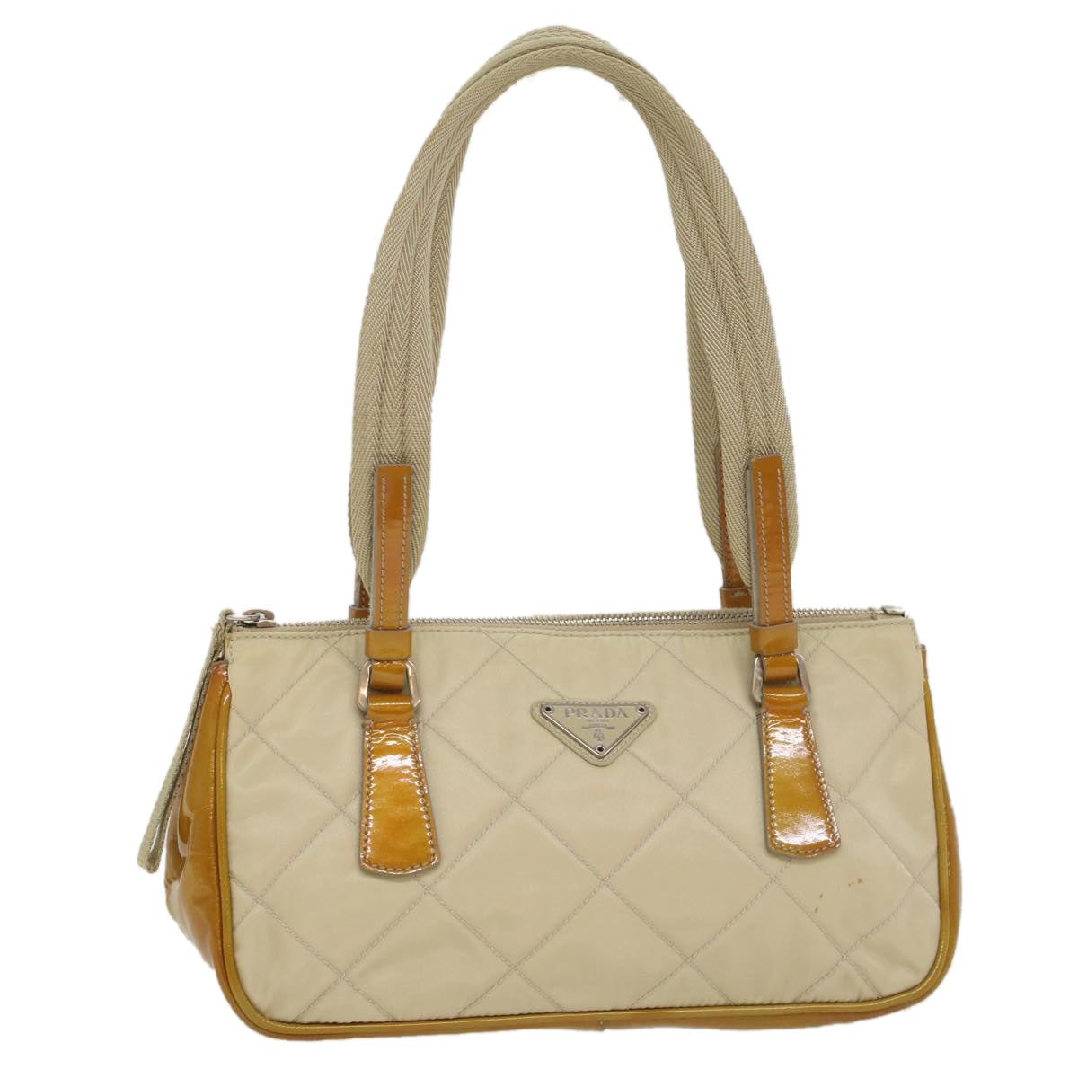 PRADA Quilted Shoulder Bag Nylon Beige Auth ep1982