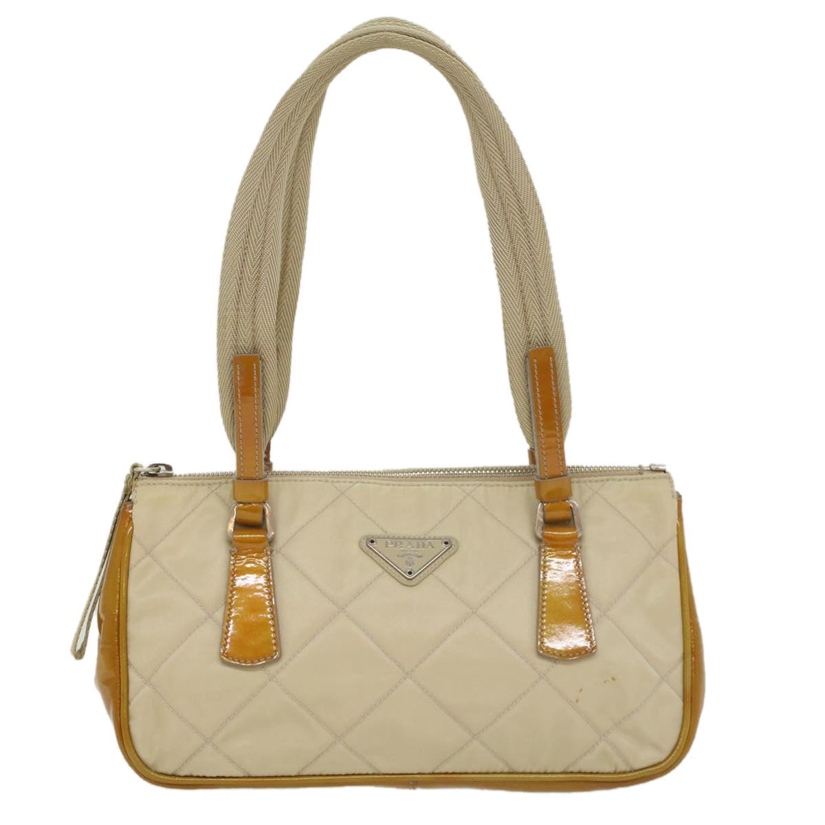 PRADA Quilted Shoulder Bag Nylon Beige Auth ep1982