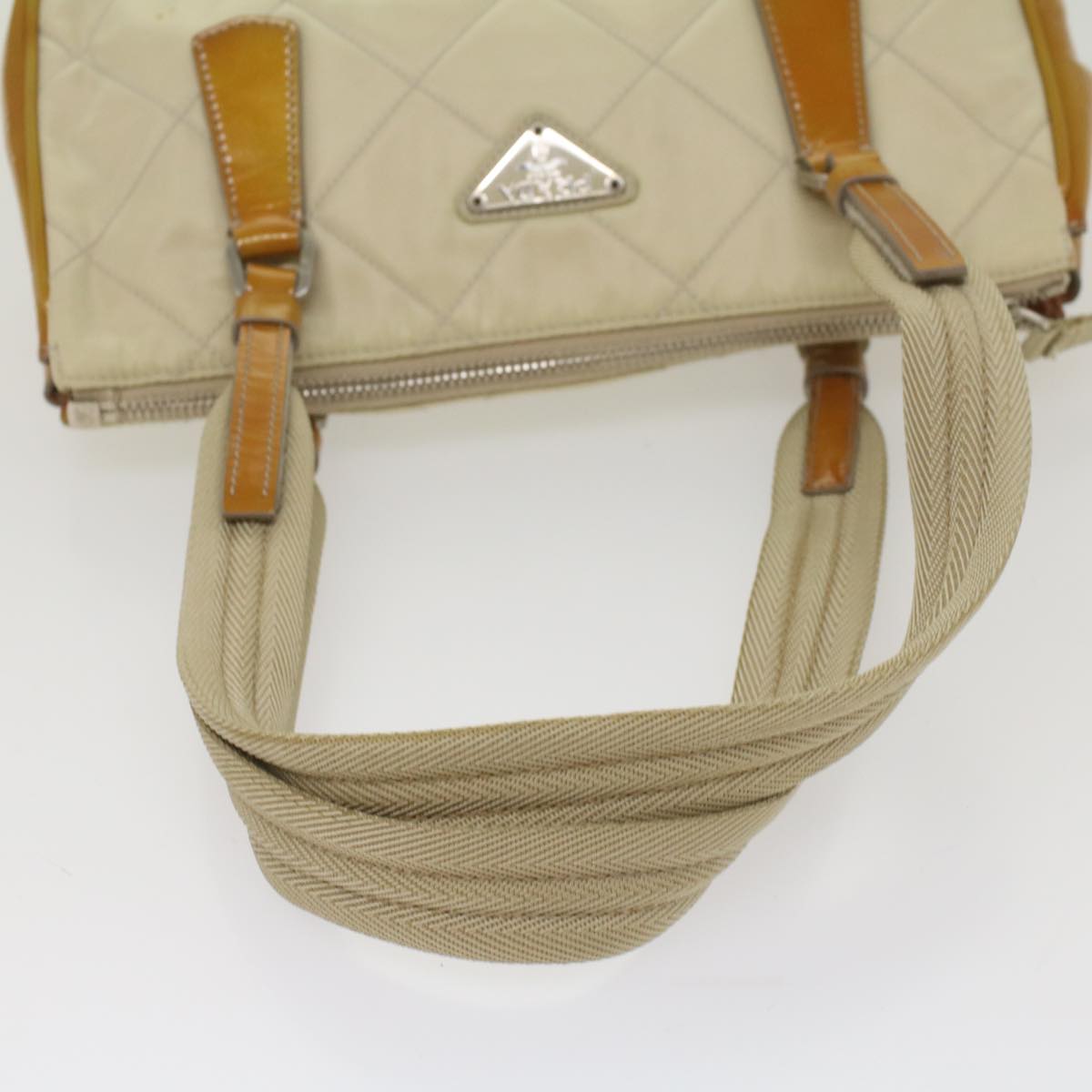 PRADA Quilted Shoulder Bag Nylon Beige Auth ep1982