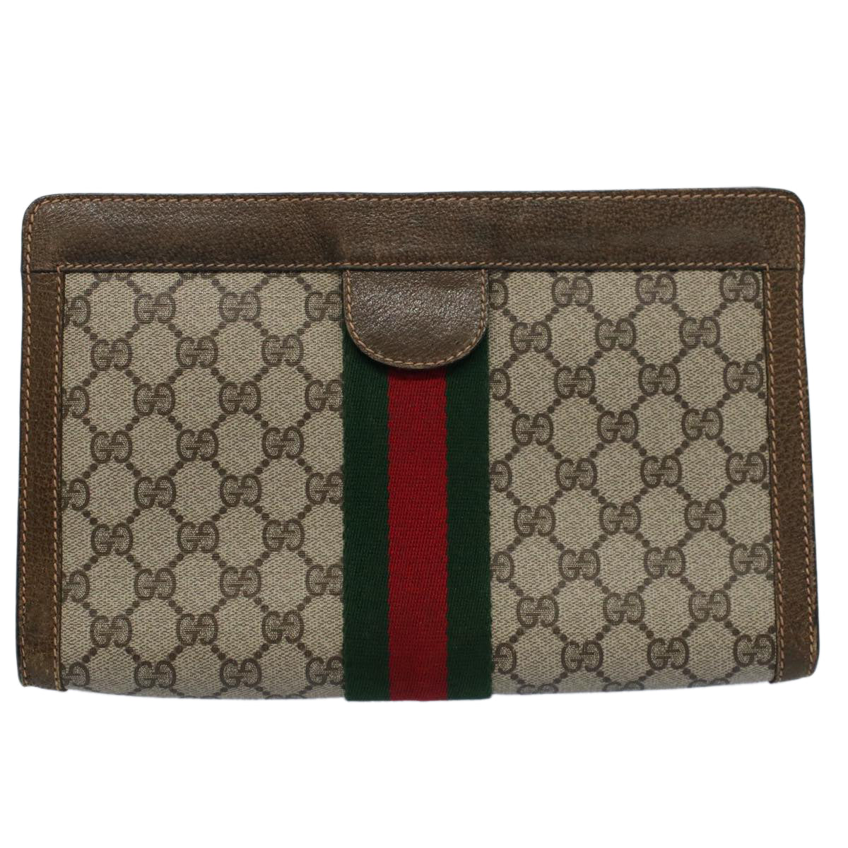 GUCCI GG Supreme Web Sherry Line Clutch Bag Beige Red 67 014 2125 Auth ep2008