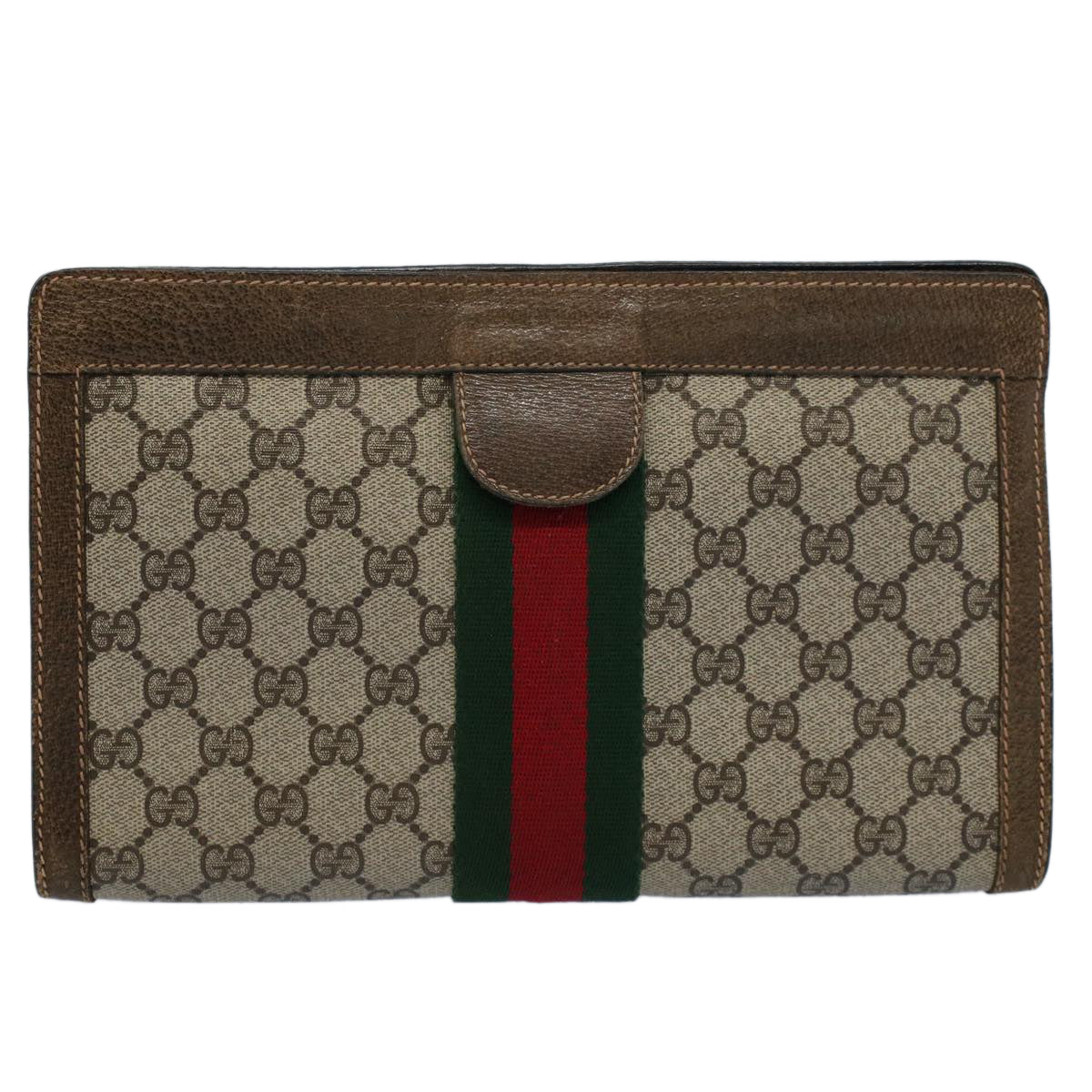 GUCCI GG Supreme Web Sherry Line Clutch Bag Beige Red 67 014 2125 Auth ep2008 - 0