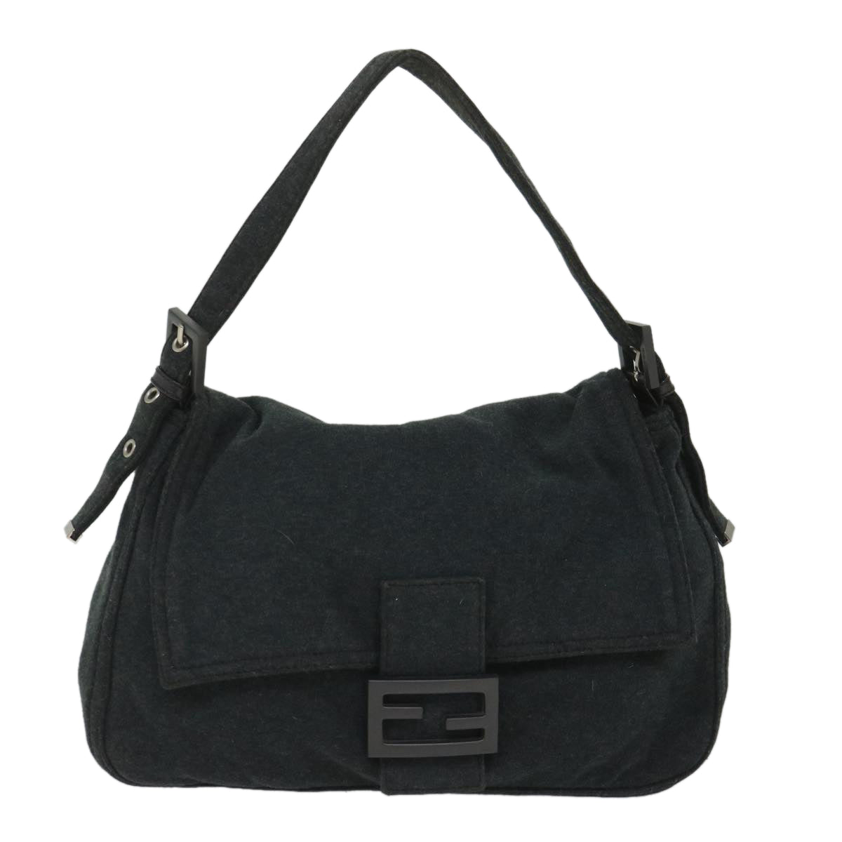 FENDI Mamma Baguette Shoulder Bag Cotton Gray 2305 26325 008 Auth ep2054