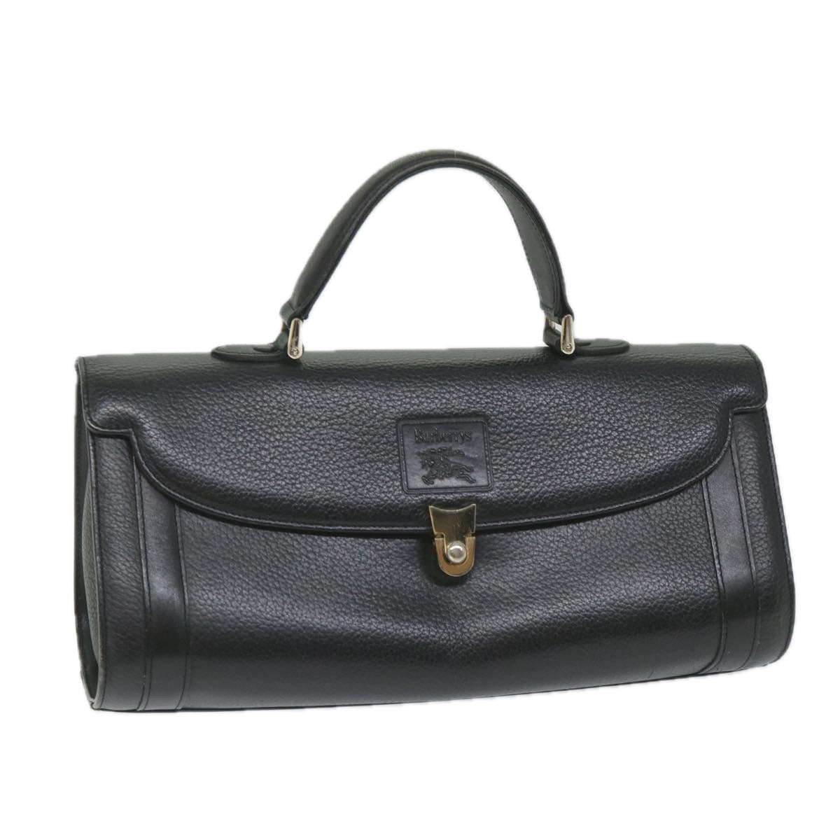 Burberrys Hand Bag Leather Black Auth ep2130