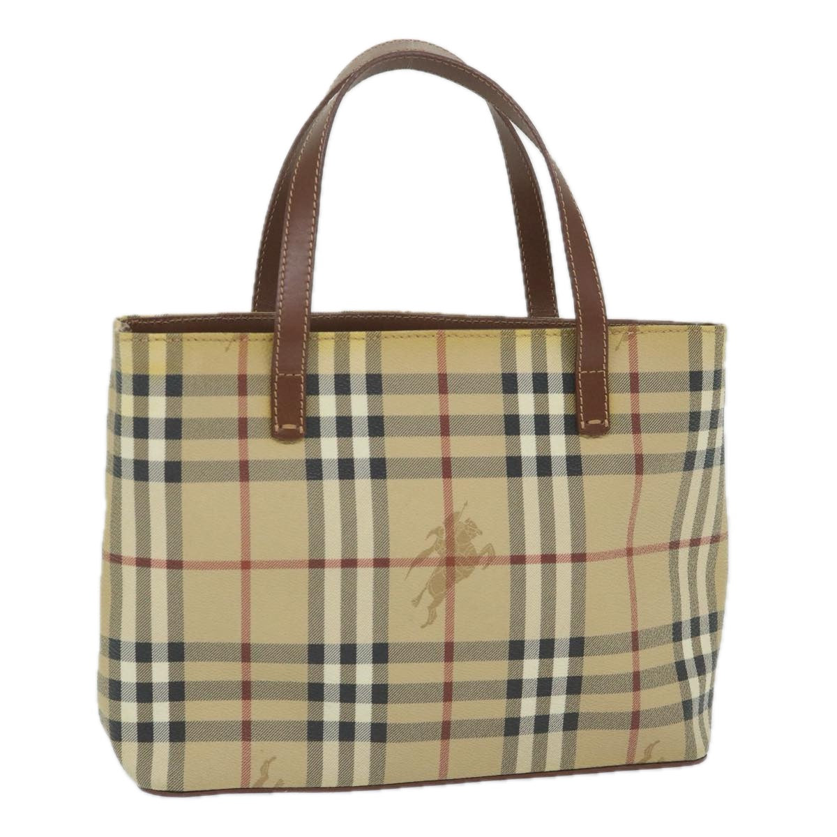 BURBERRY Nova Check Hand Bag PVC Leather Beige Auth ep2162