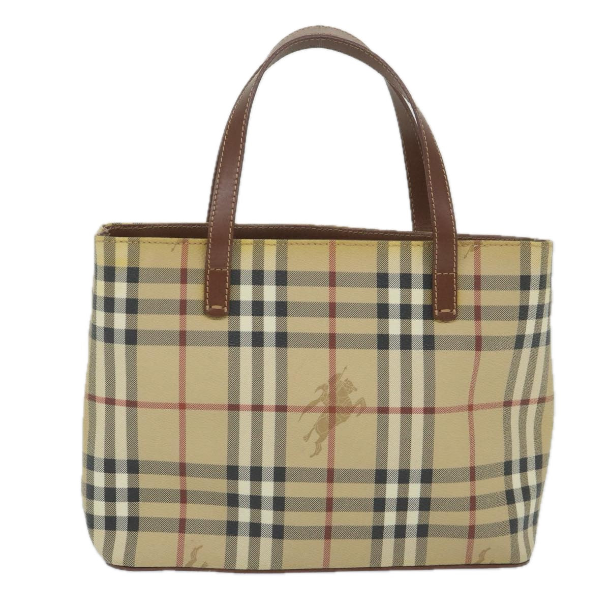 BURBERRY Nova Check Hand Bag PVC Leather Beige Auth ep2162