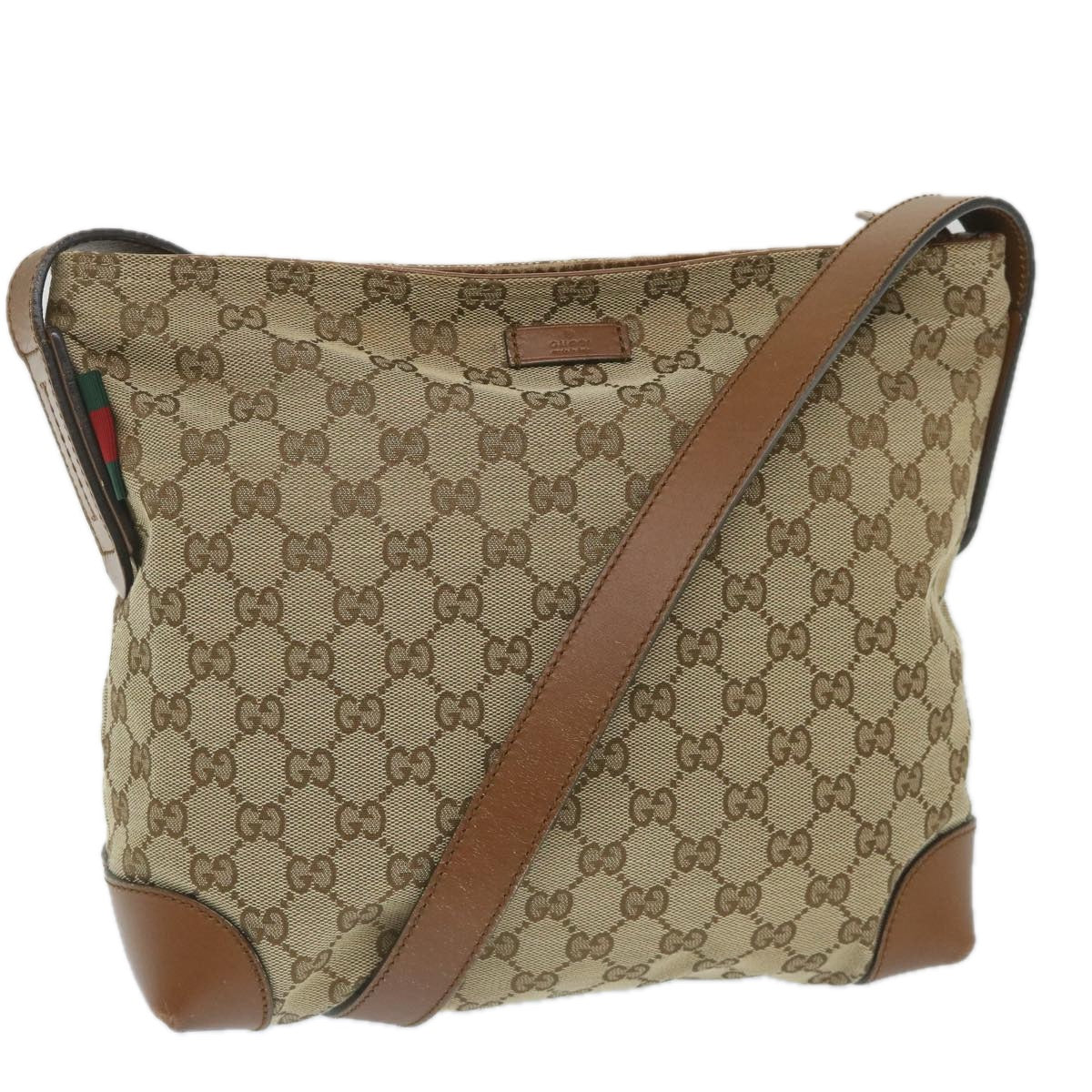 GUCCI GG Canvas Web Sherry Line Shoulder Bag Beige Red Green 337598 Auth ep2170