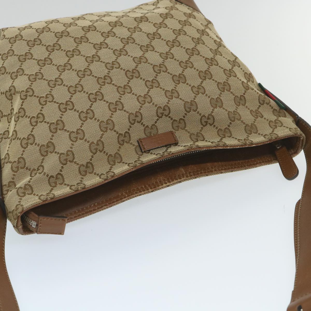 GUCCI GG Canvas Web Sherry Line Shoulder Bag Beige Red Green 337598 Auth ep2170