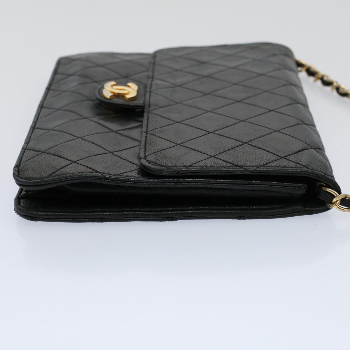 CHANEL Matelasse Chain Shoulder Bag Lamb Skin Black CC Auth ep2171