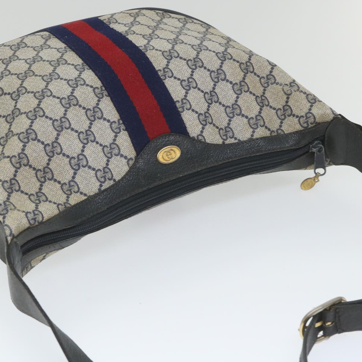 GUCCI GG Supreme Sherry Line Shoulder Bag Red Navy Gray 10 02 008 Auth ep2200