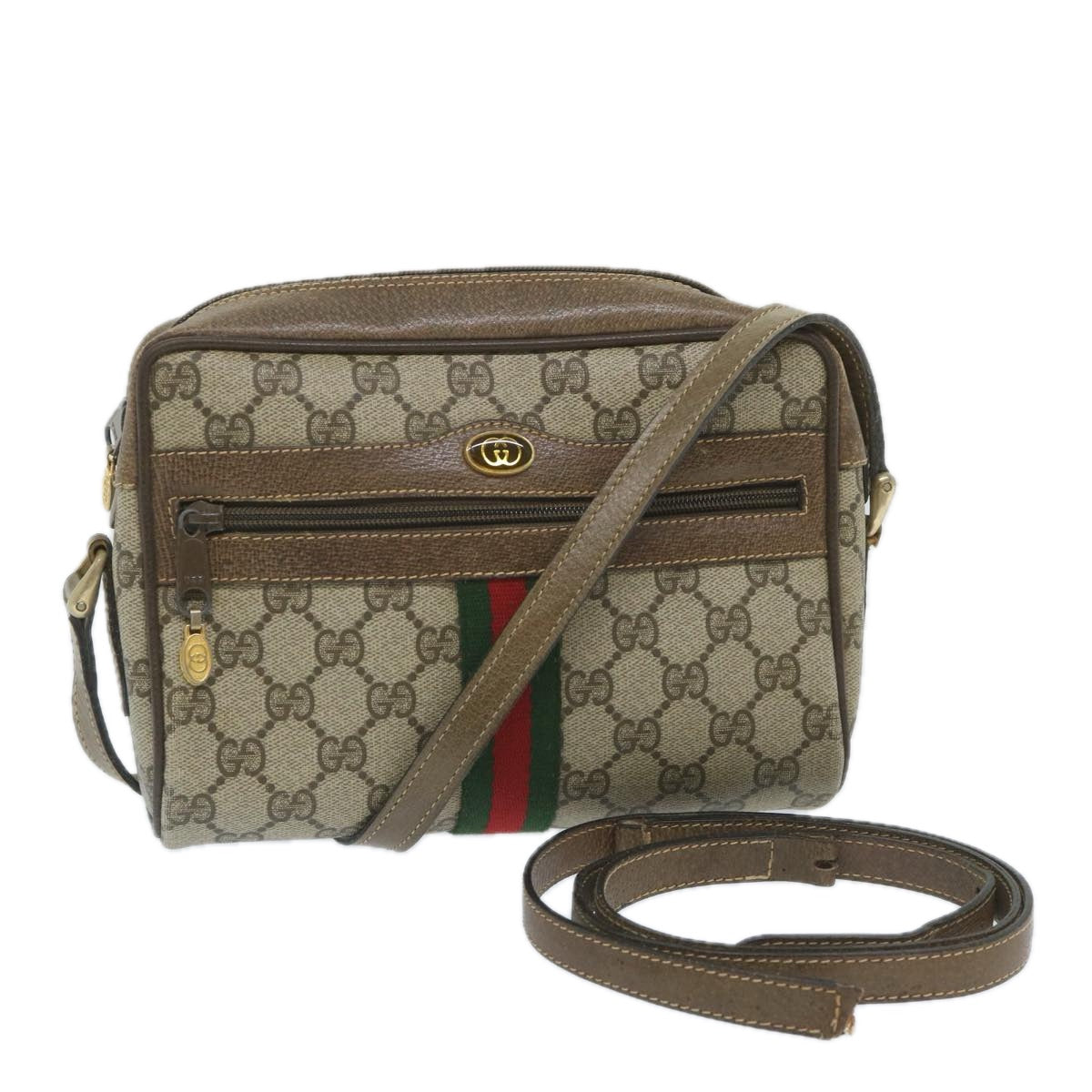 GUCCI GG Supreme Web Sherry Line Shoulder Bag Beige Red 32 02 004 Auth ep2231