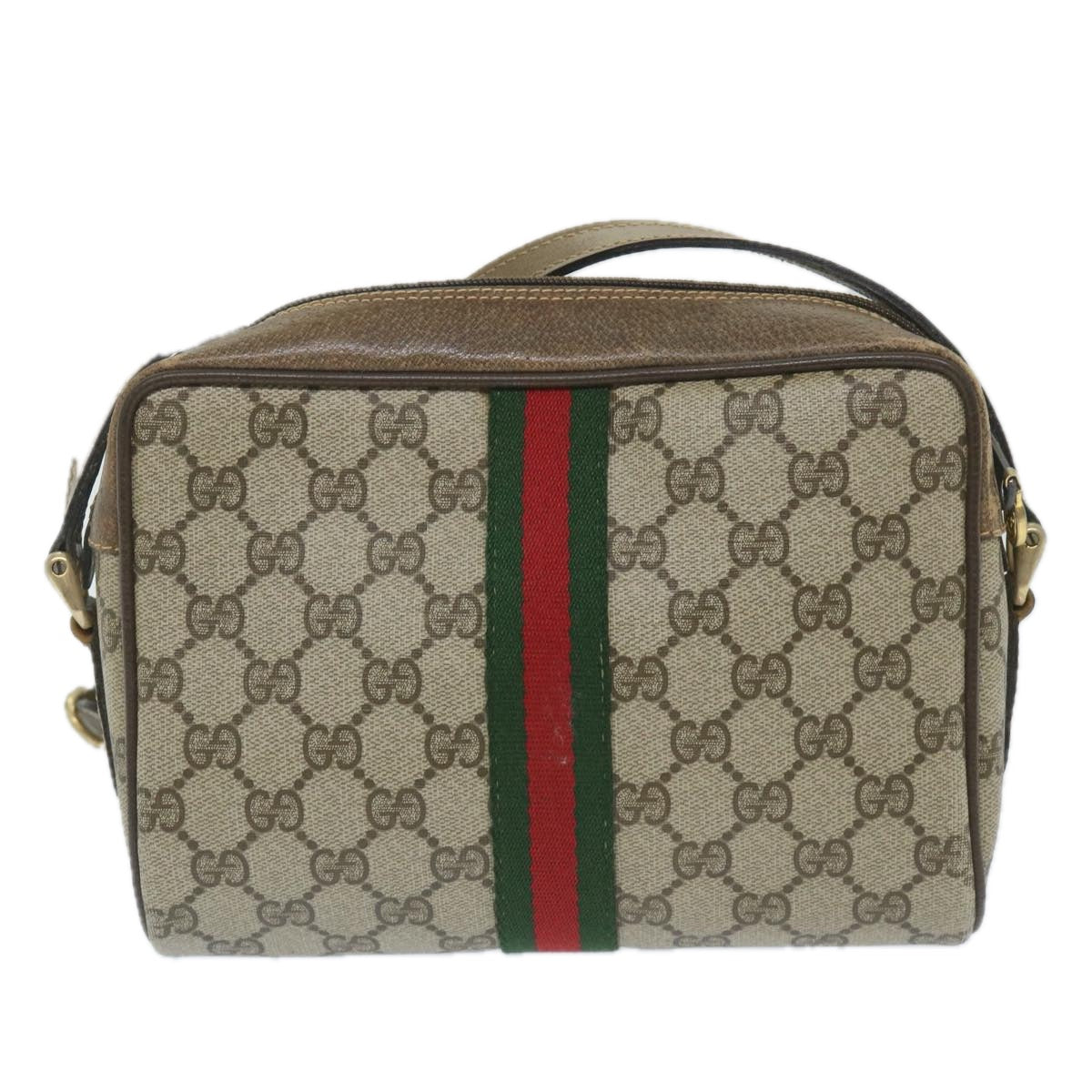 GUCCI GG Supreme Web Sherry Line Shoulder Bag Beige Red 32 02 004 Auth ep2231