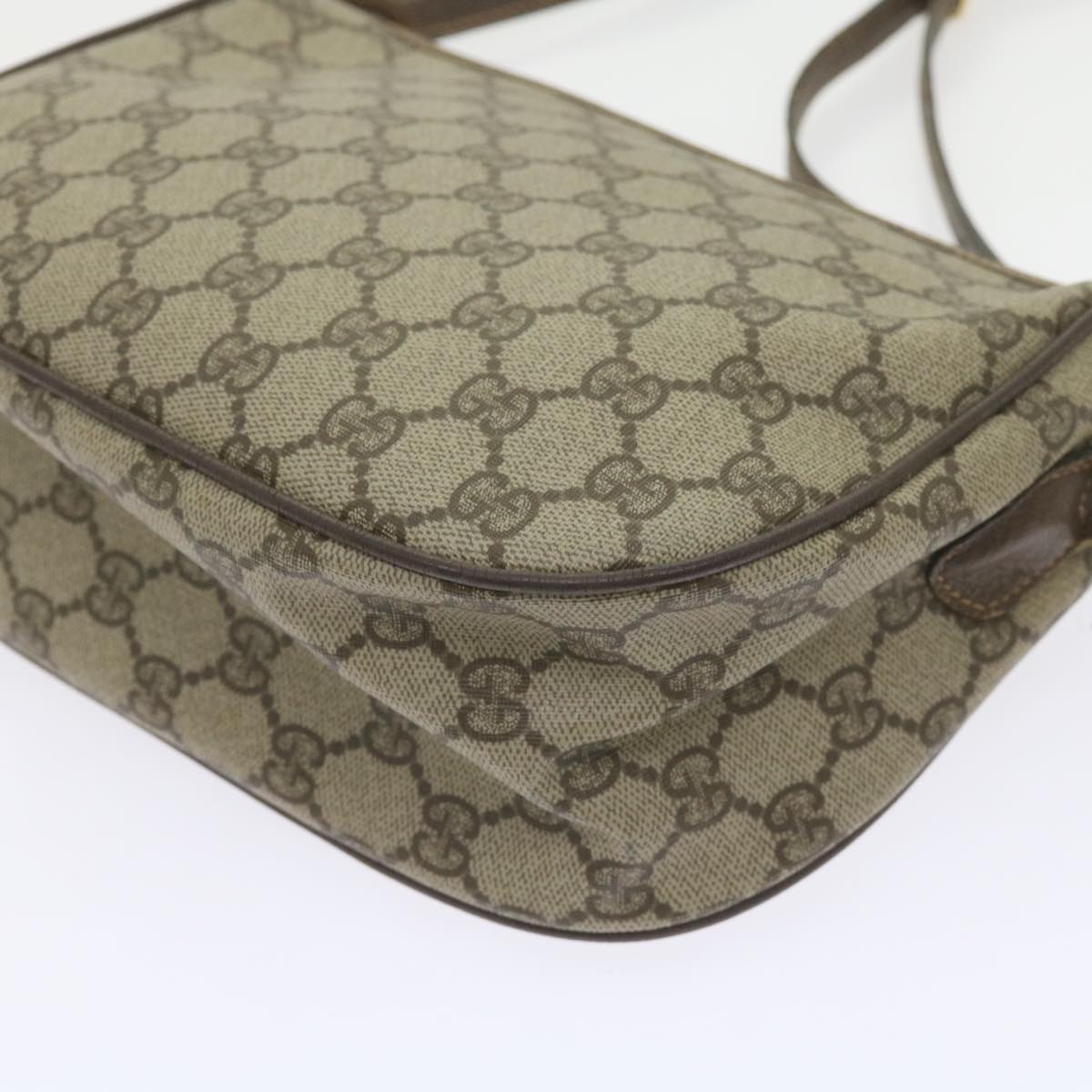 GUCCI GG Canvas Web Sherry Line Shoulder Bag PVC Leather Beige Green Auth ep2244