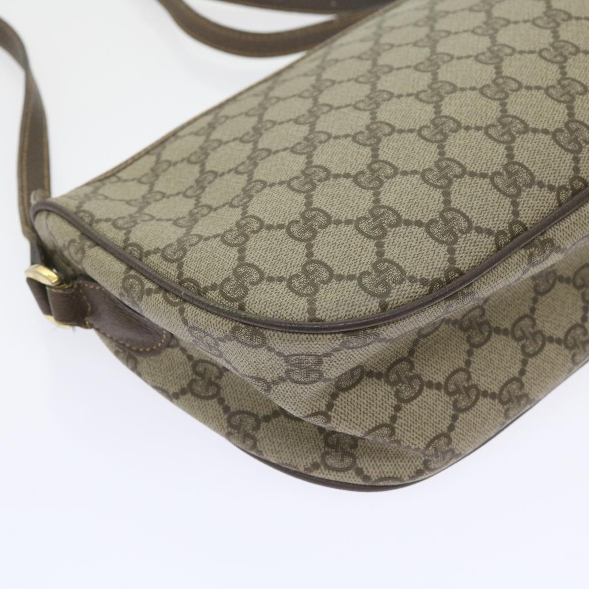 GUCCI GG Canvas Web Sherry Line Shoulder Bag PVC Leather Beige Green Auth ep2244