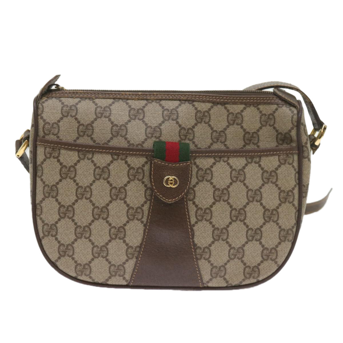 GUCCI GG Canvas Web Sherry Line Shoulder Bag PVC Leather Beige Green Auth ep2244 - 0