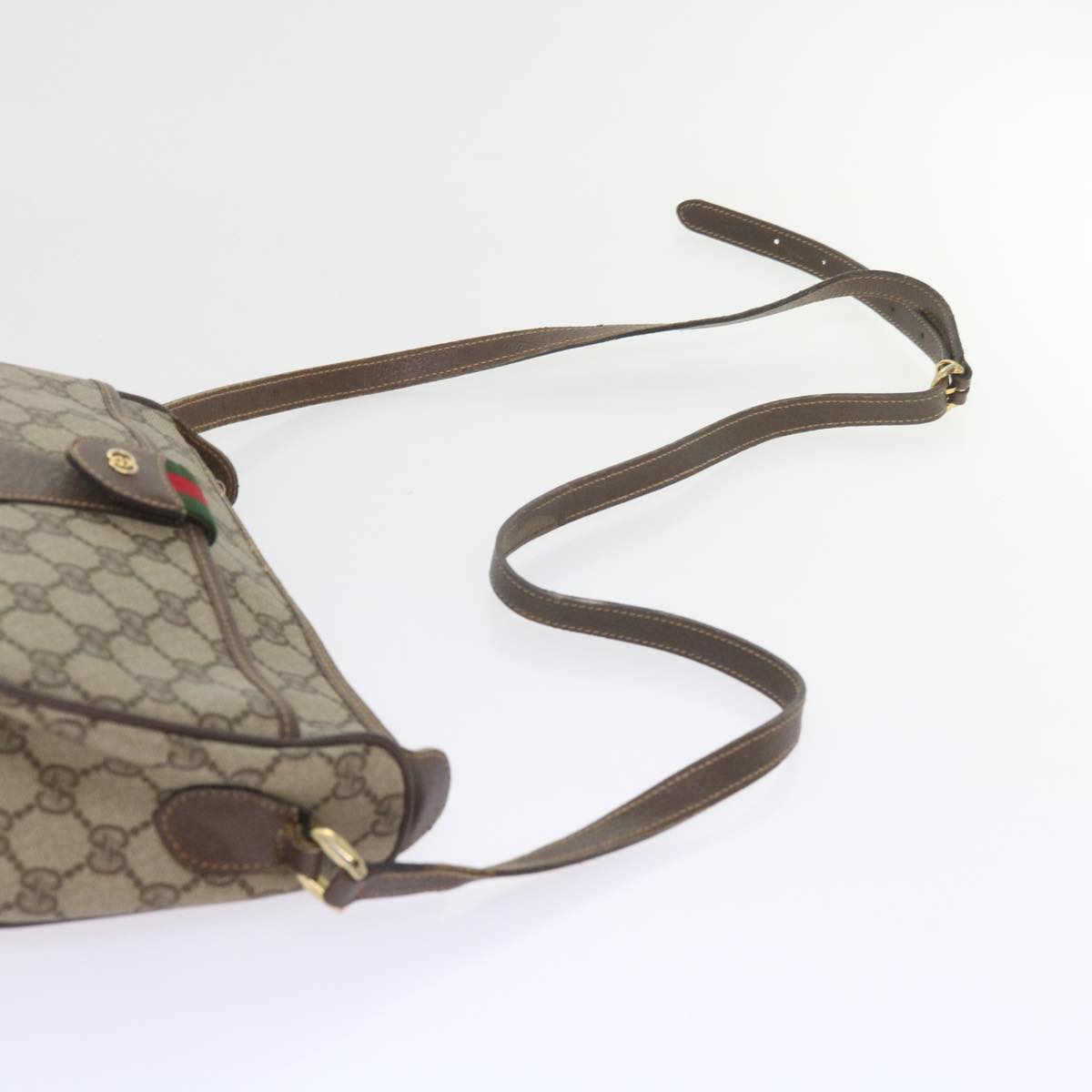 GUCCI GG Canvas Web Sherry Line Shoulder Bag PVC Leather Beige Green Auth ep2244