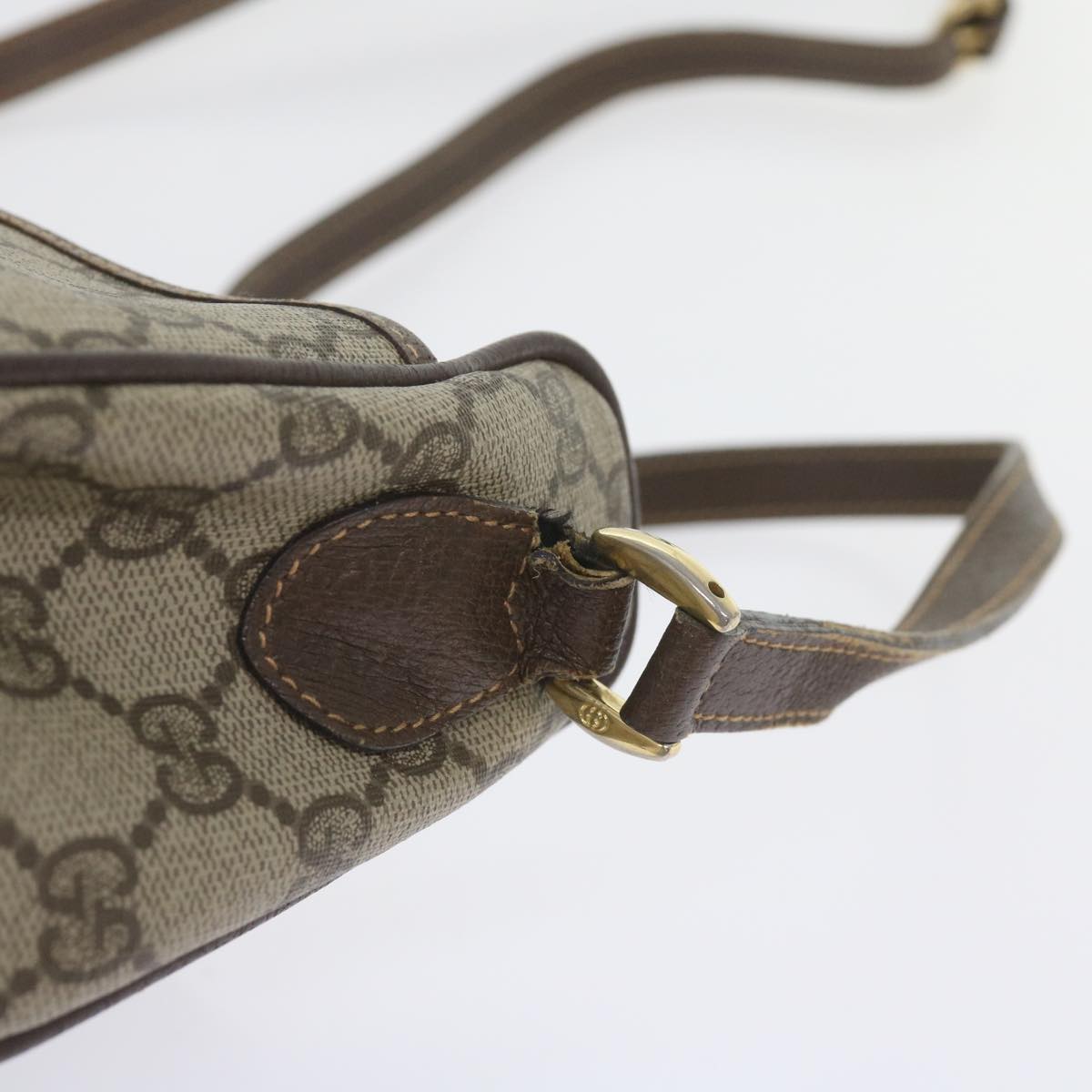 GUCCI GG Canvas Web Sherry Line Shoulder Bag PVC Leather Beige Green Auth ep2244