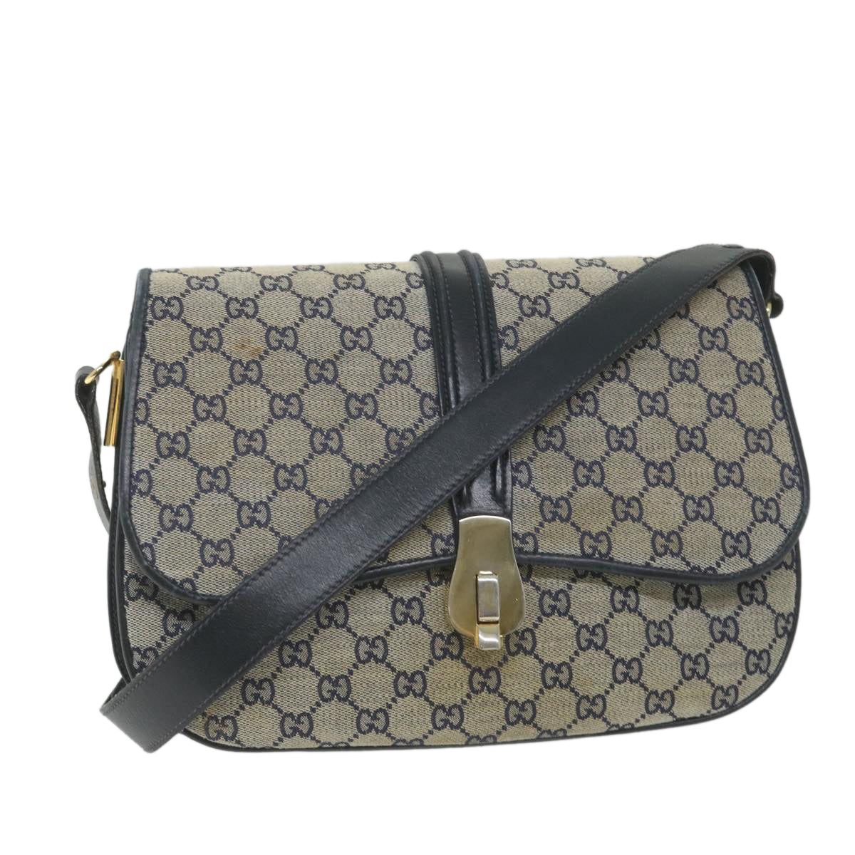 GUCCI GG Canvas Shoulder Bag Navy Auth ep2274