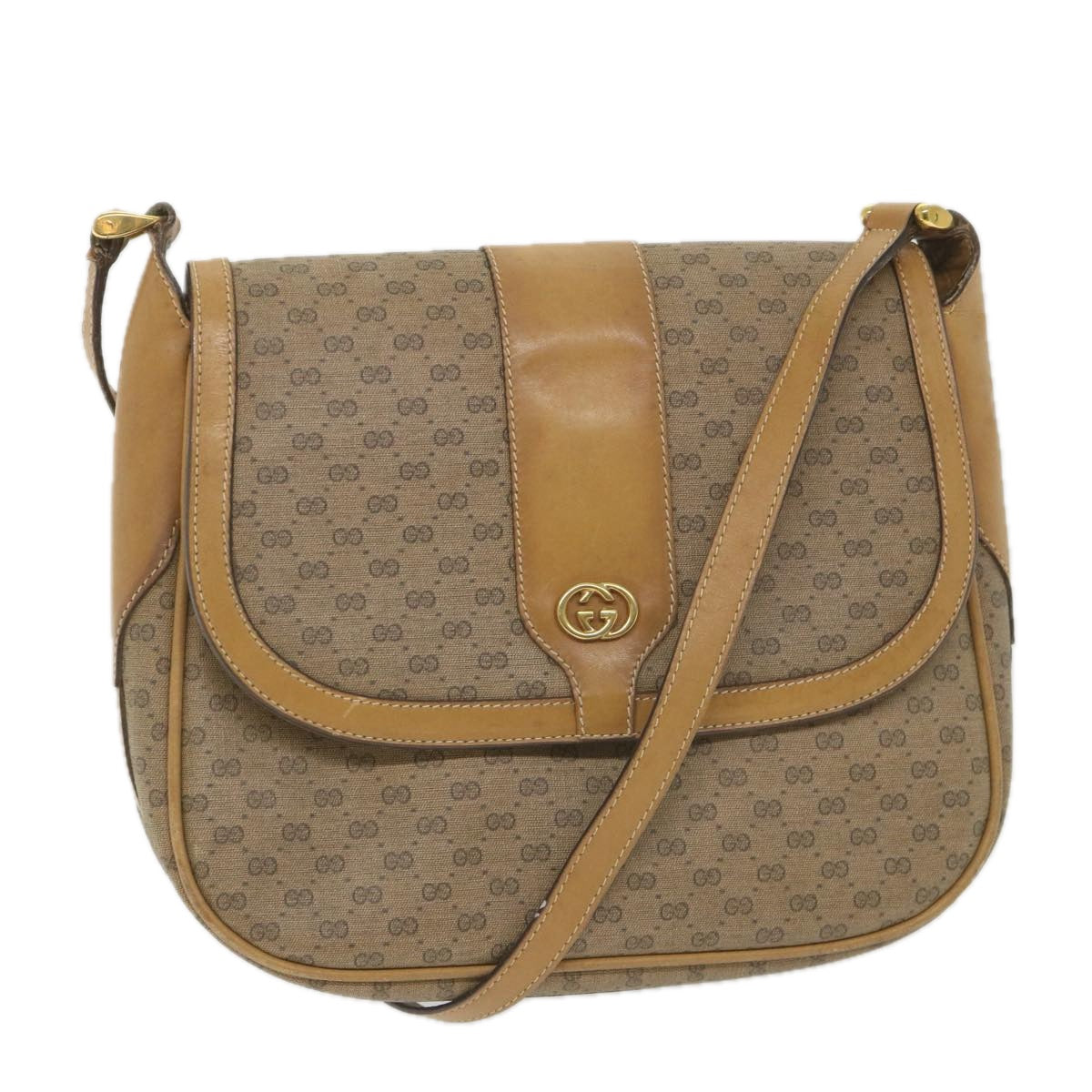 GUCCI Micro GG Supreme Shoulder Bag PVC Leather Beige Auth ep2305