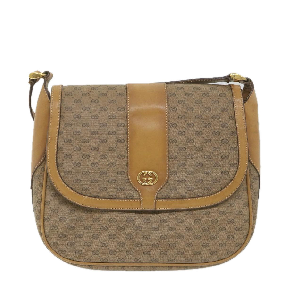 GUCCI Micro GG Supreme Shoulder Bag PVC Leather Beige Auth ep2305