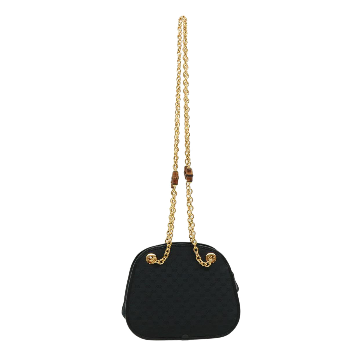 GUCCI Micro GG Canvas Bamboo Chain Shoulder Bag Black Gold Auth ep231