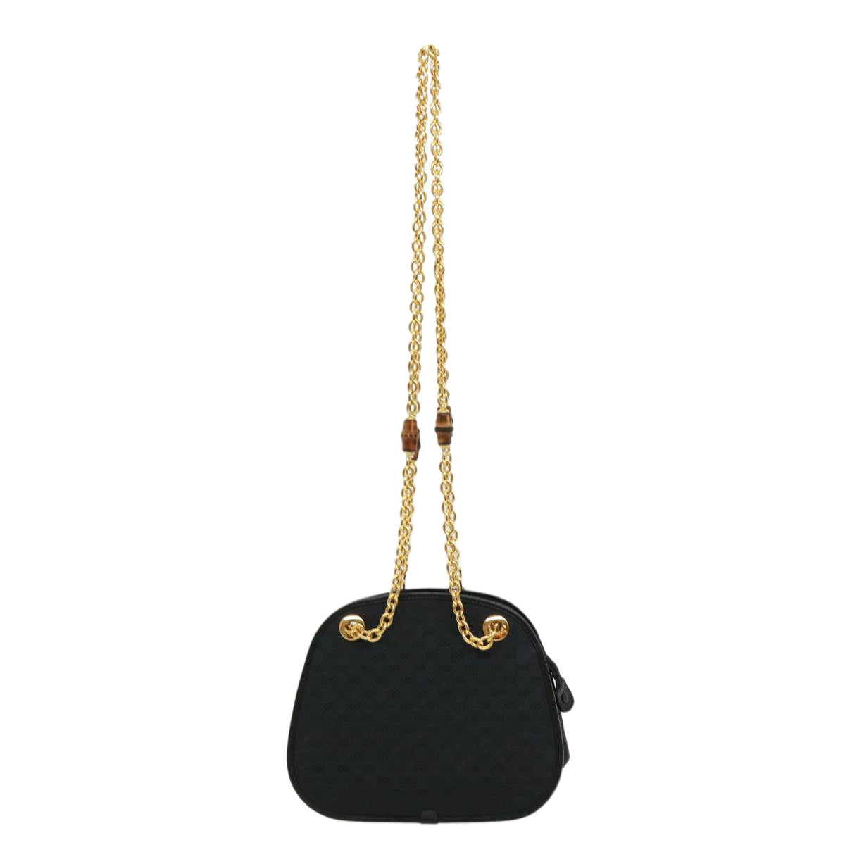 GUCCI Micro GG Canvas Bamboo Chain Shoulder Bag Black Gold Auth ep231