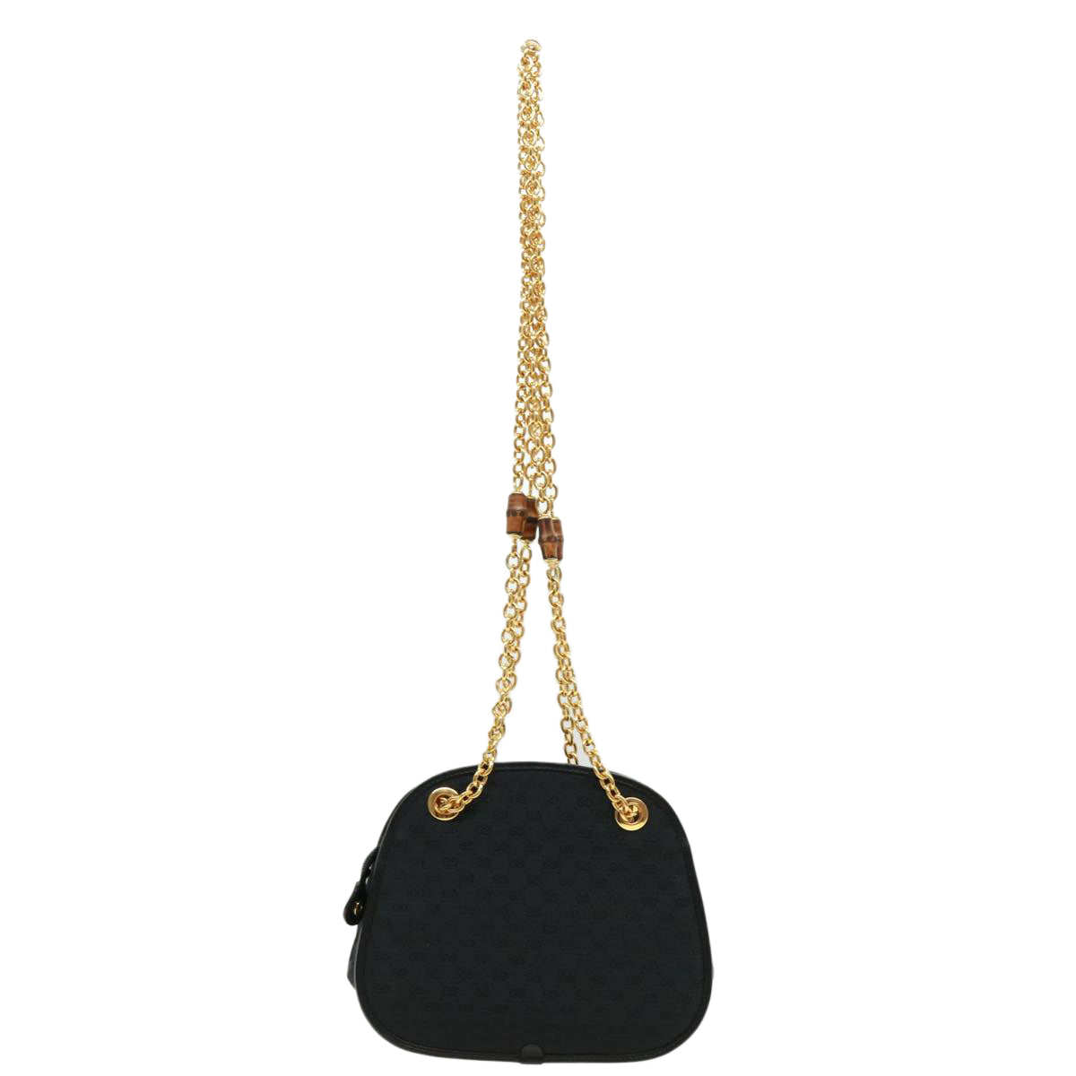 GUCCI Micro GG Canvas Bamboo Chain Shoulder Bag Black Gold Auth ep231 - 0