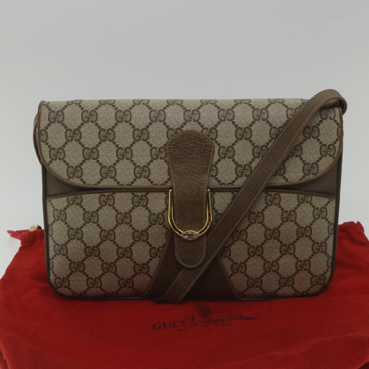 GUCCI GG Supreme Shoulder Bag PVC Leather Beige Auth ep2315