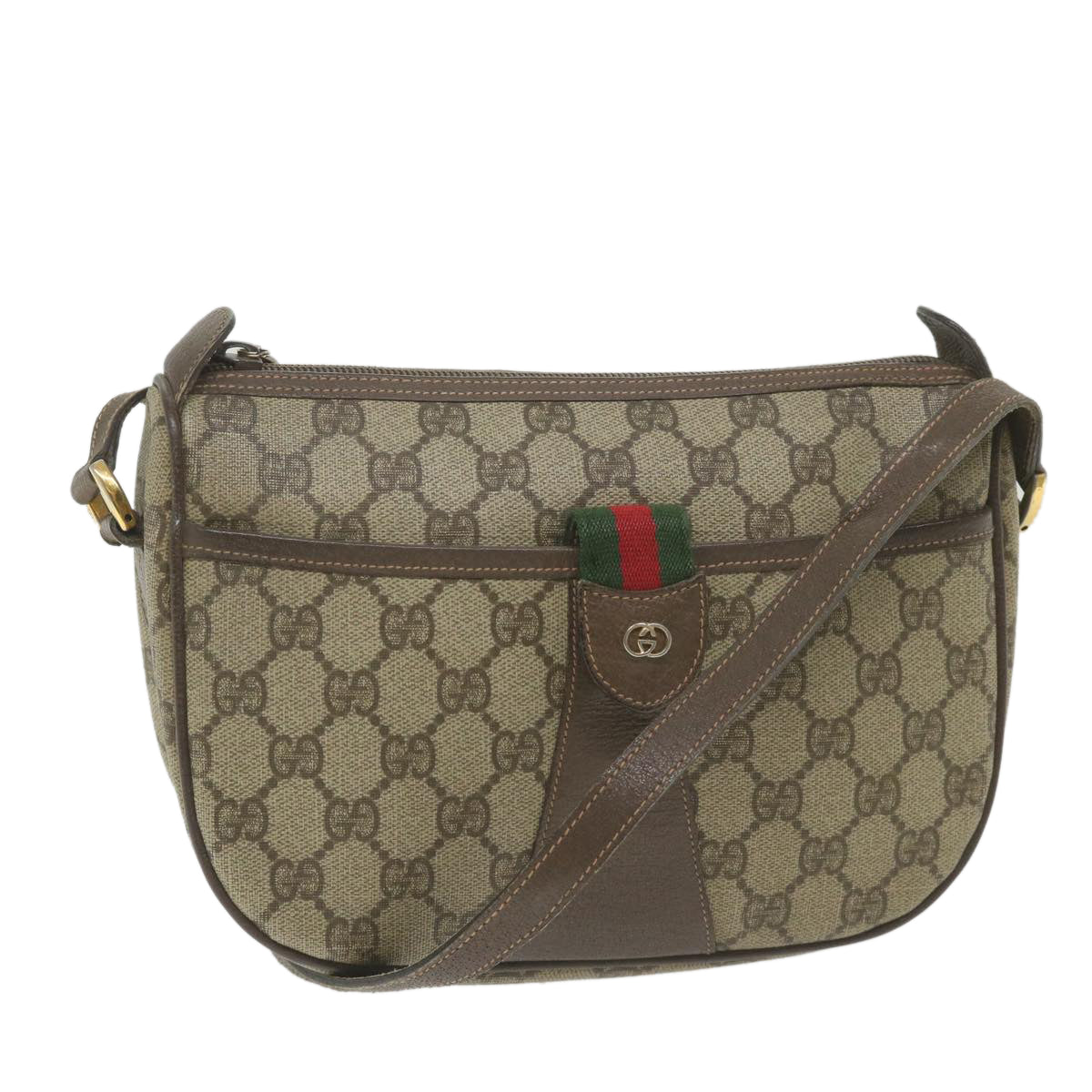 GUCCI GG Supreme Web Sherry Line Shoulder Bag Beige Red 001 123 Auth ep2320