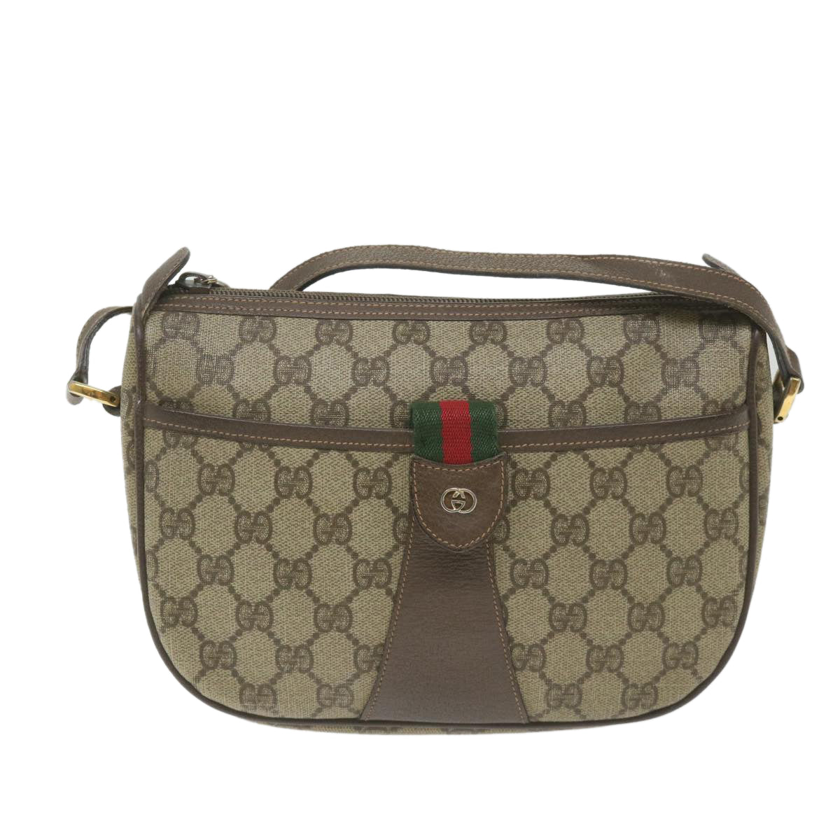 GUCCI GG Supreme Web Sherry Line Shoulder Bag Beige Red 001 123 Auth ep2320