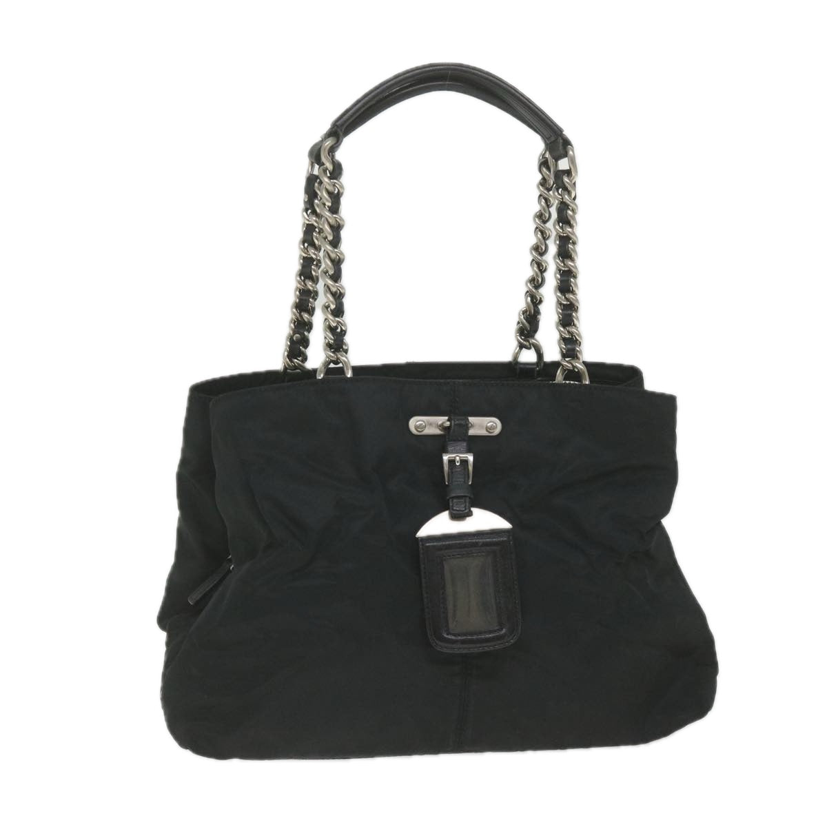 PRADA Chain Shoulder Bag Nylon Black Auth ep2330