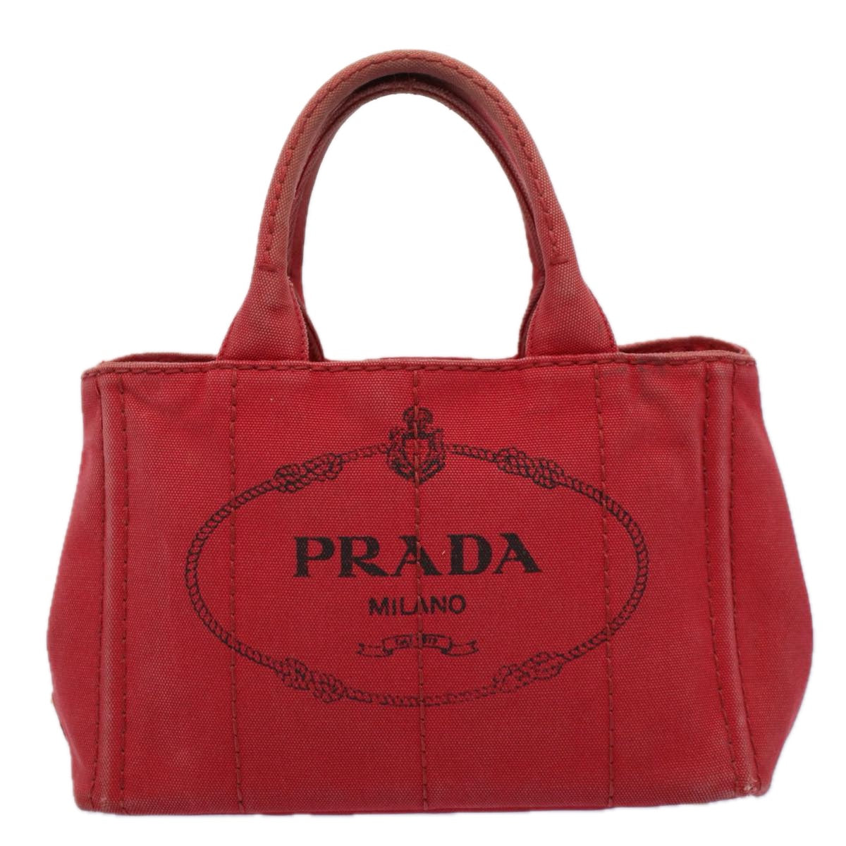 PRADA Canapa PM Hand Bag Canvas Red Auth ep2344