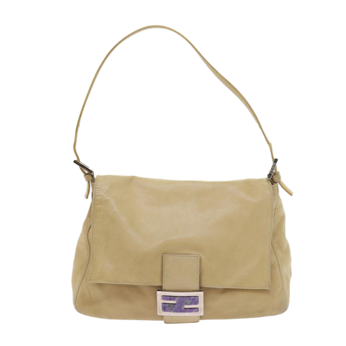 FENDI Mamma Baguette Shoulder Bag Leather Beige 2348 26325 009 Auth ep2384