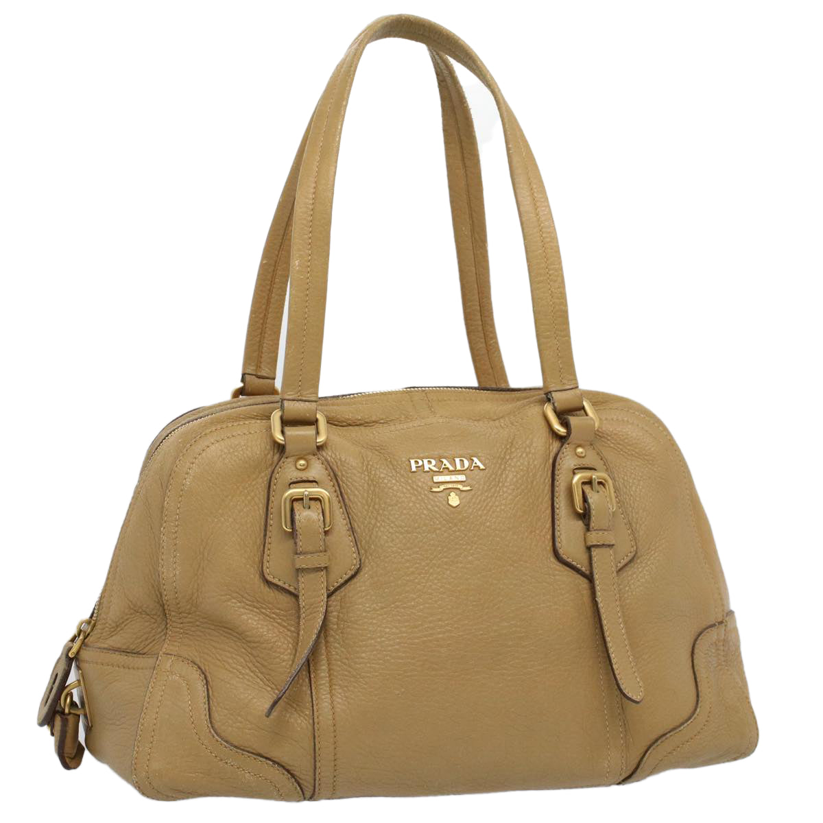 PRADA Shoulder Bag Leather Beige Auth ep2416