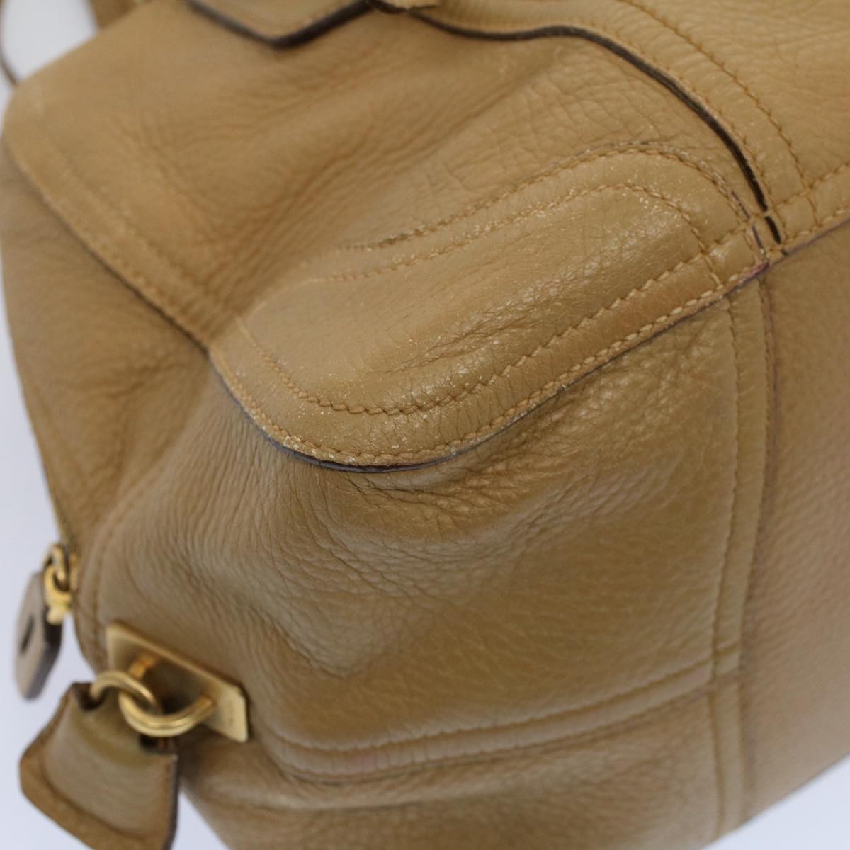 PRADA Shoulder Bag Leather Beige Auth ep2416