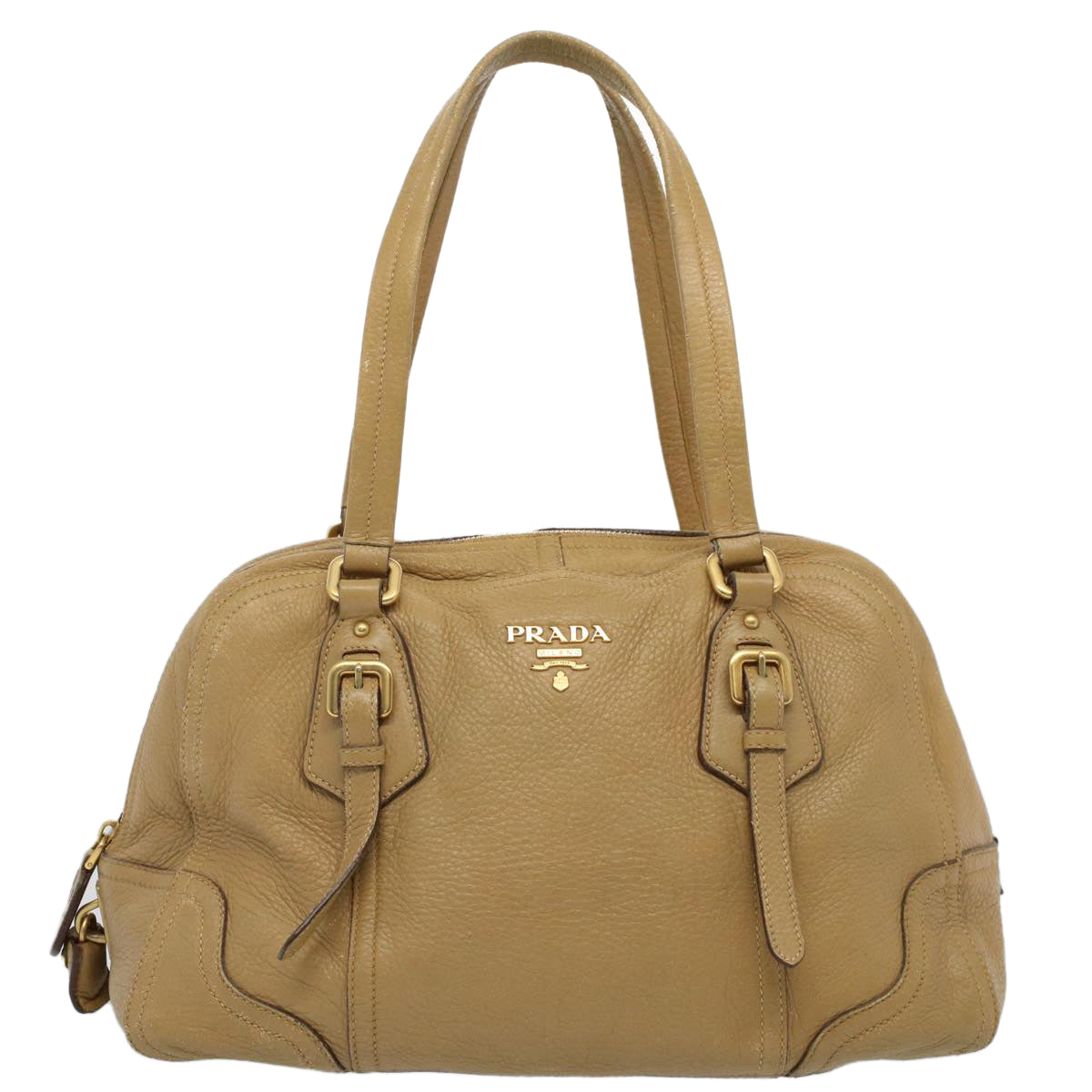 PRADA Shoulder Bag Leather Beige Auth ep2416