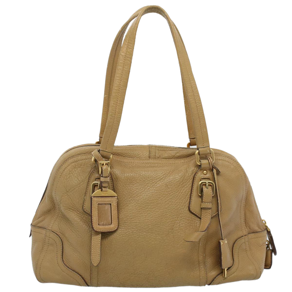 PRADA Shoulder Bag Leather Beige Auth ep2416