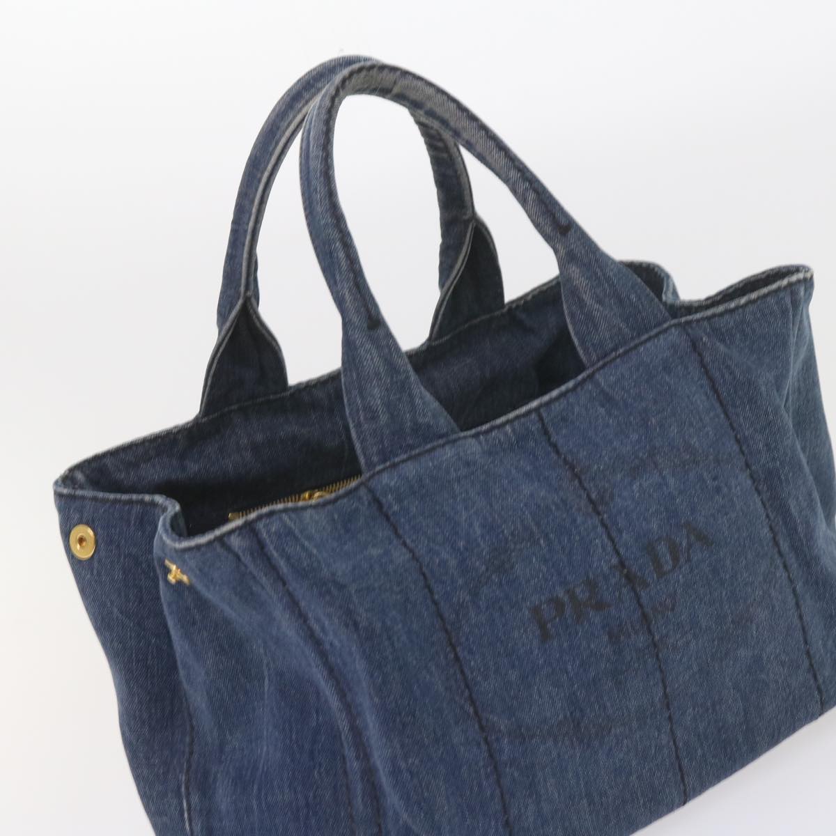 PRADA Canapa MM Hand Bag Denim Blue Auth ep2454