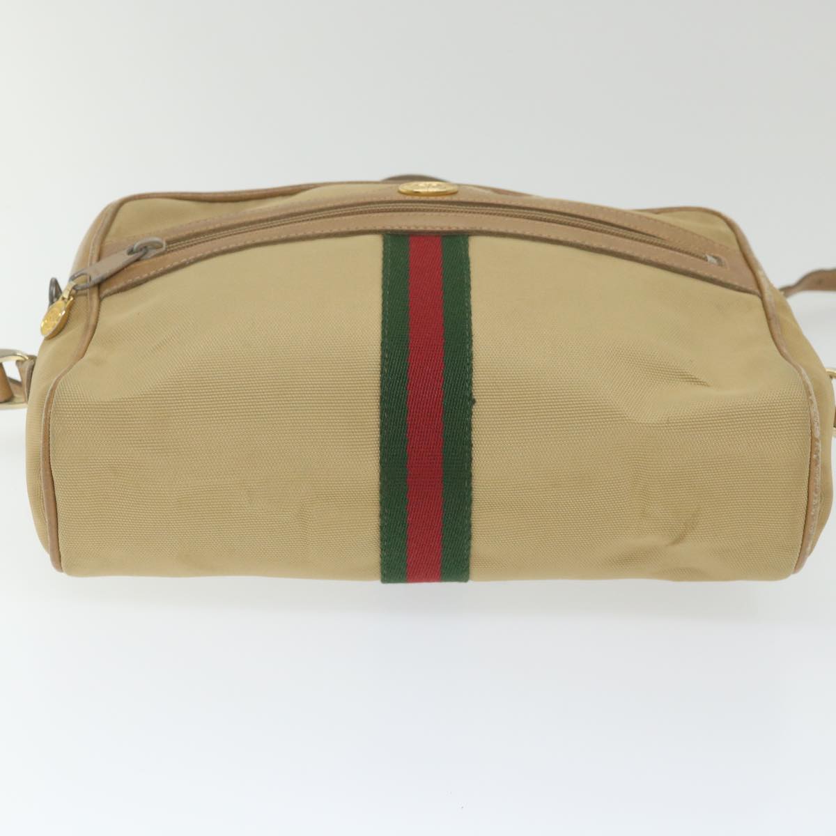 GUCCI Web Sherry Line Shoulder Bag Canvas Beige Red Green 010 378 Auth ep2457