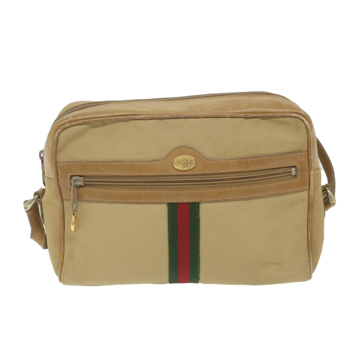 GUCCI Web Sherry Line Shoulder Bag Canvas Beige Red Green 010 378 Auth ep2457 - 0