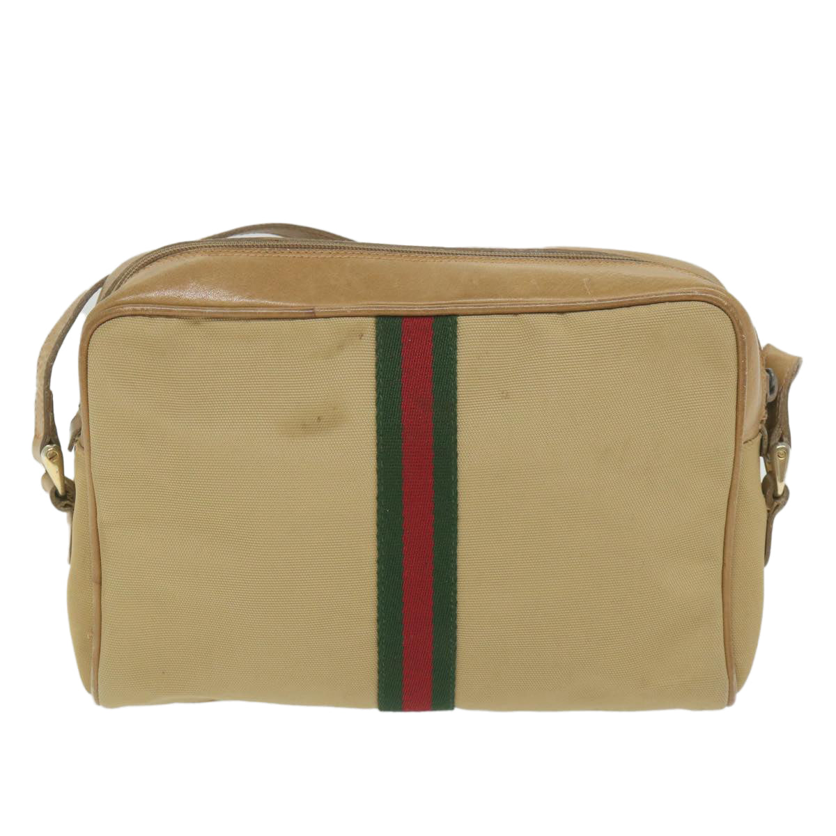 GUCCI Web Sherry Line Shoulder Bag Canvas Beige Red Green 010 378 Auth ep2457