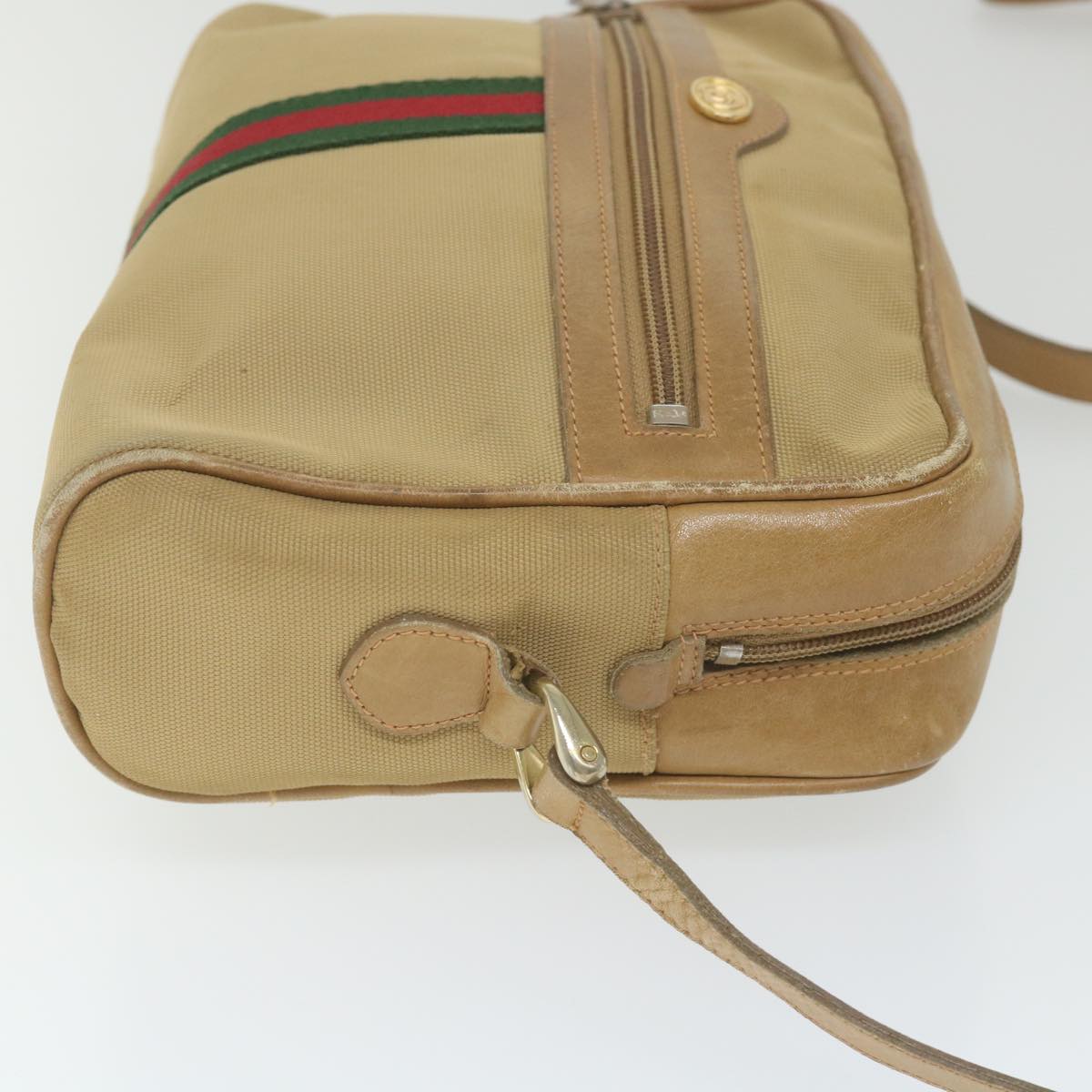 GUCCI Web Sherry Line Shoulder Bag Canvas Beige Red Green 010 378 Auth ep2457