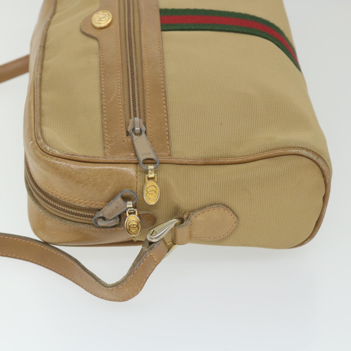 GUCCI Web Sherry Line Shoulder Bag Canvas Beige Red Green 010 378 Auth ep2457