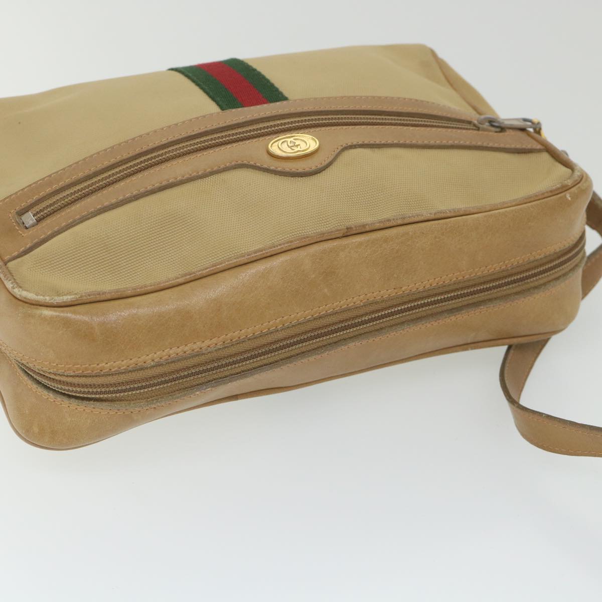 GUCCI Web Sherry Line Shoulder Bag Canvas Beige Red Green 010 378 Auth ep2457