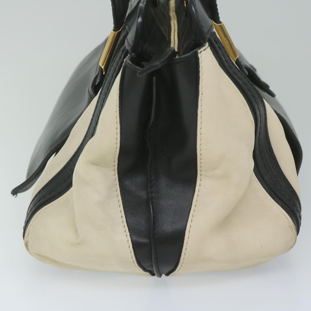 Chloe Alice Hand Bag Leather 2way White Black 04 12 62 65 Auth ep2460