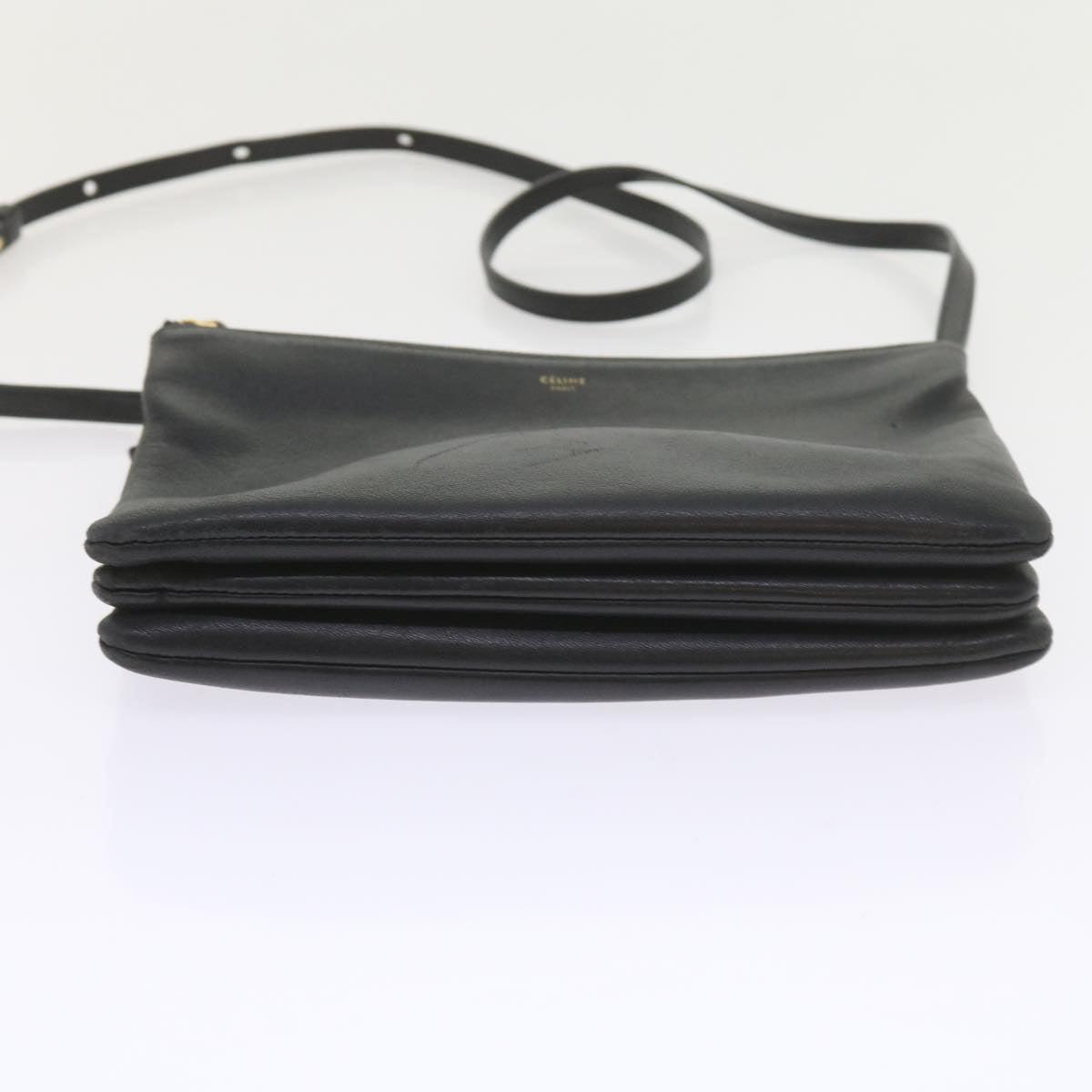 CELINE Trio PM Shoulder Bag Leather Black Auth ep2461