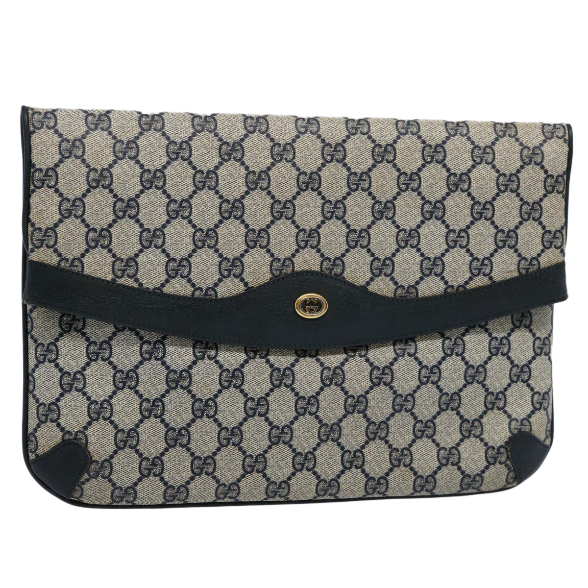 GUCCI GG Supreme Clutch Bag PVC Leather Navy 89 02 075 Auth ep2500