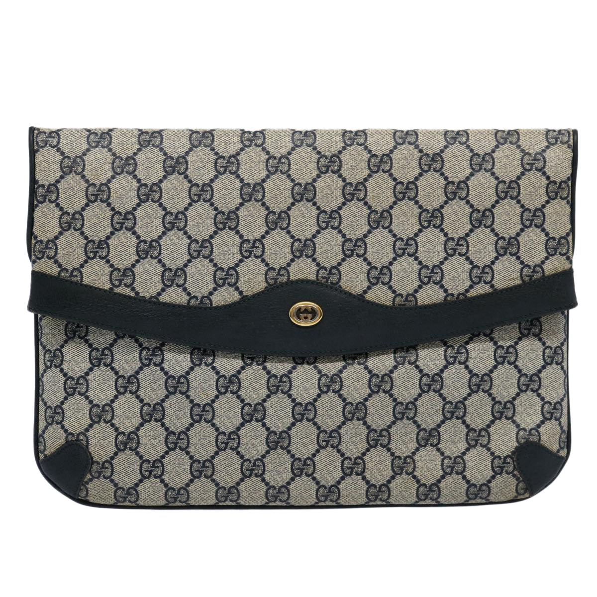 GUCCI GG Supreme Clutch Bag PVC Leather Navy 89 02 075 Auth ep2500 - 0